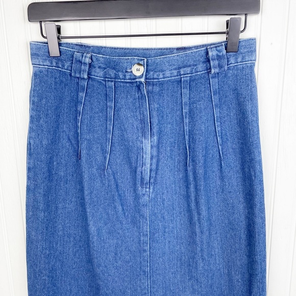 Vintage 80s 90s Authentic Forenza Sportswear Denim Midi Slit Skirt with Buttons - Picture 3 of 7